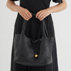 2 Piece Genuine Leather Woven Tote Bag with Matching Removable Zip Pouch - Black_8544860_3