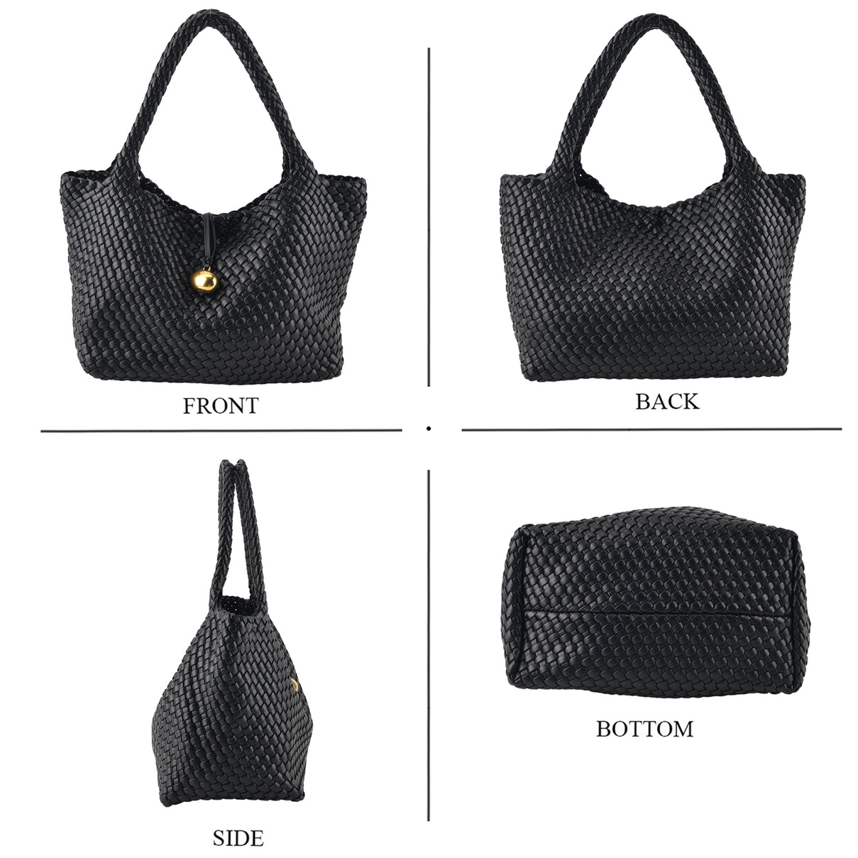 2 Piece Genuine Leather Woven Tote Bag with Matching Removable Zip Pouch - Black V32512455 4