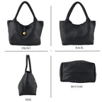 2 Piece Genuine Leather Woven Tote Bag with Matching Removable Zip Pouch - Black_8544860_4