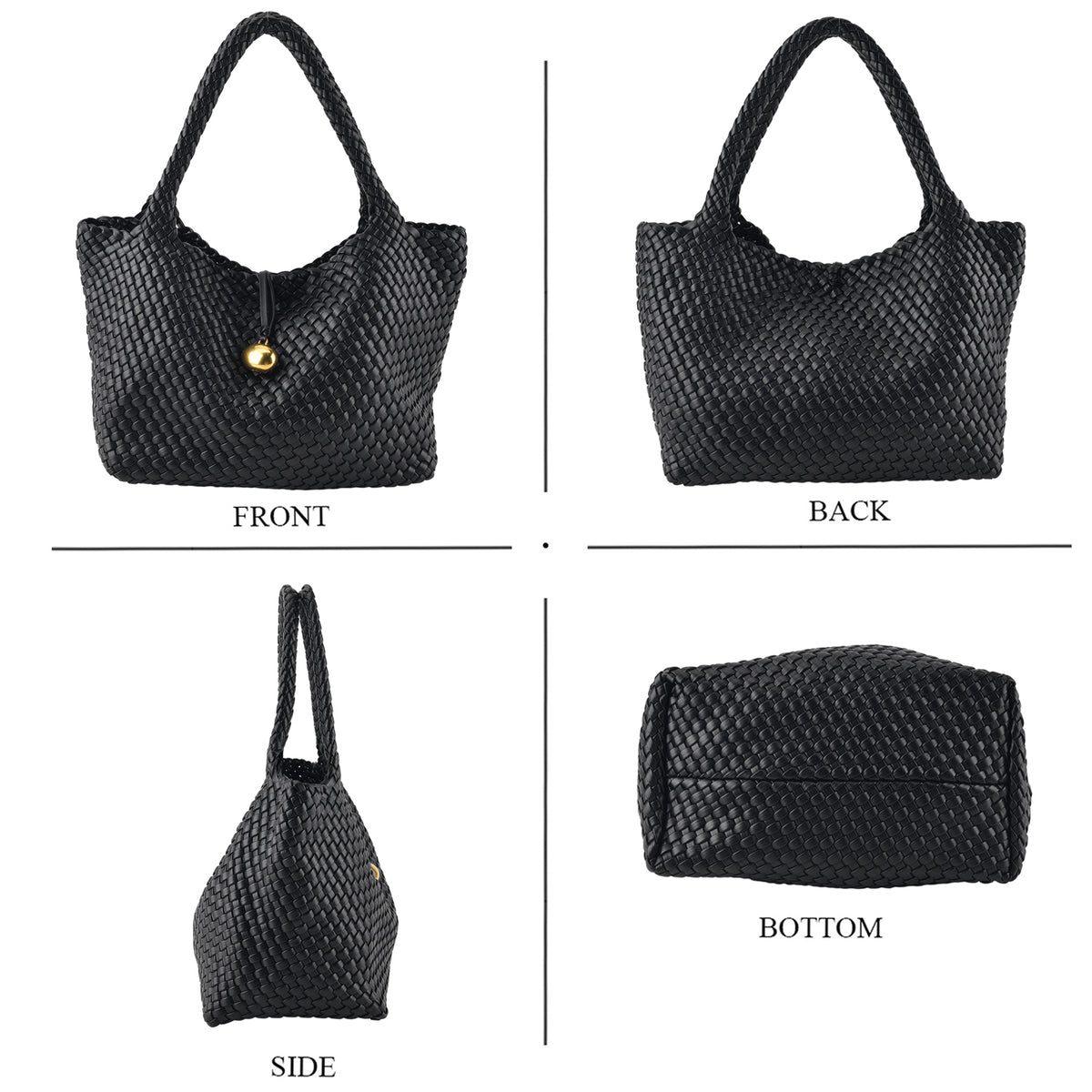 2 Piece Genuine Leather Woven Tote Bag with Matching Removable Zip Pouch - Black V32512455 4