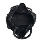 2 Piece Genuine Leather Woven Tote Bag with Matching Removable Zip Pouch - Black_8544860_5