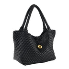 2 Piece Genuine Leather Woven Tote Bag with Matching Removable Zip Pouch - Black_8544860_6