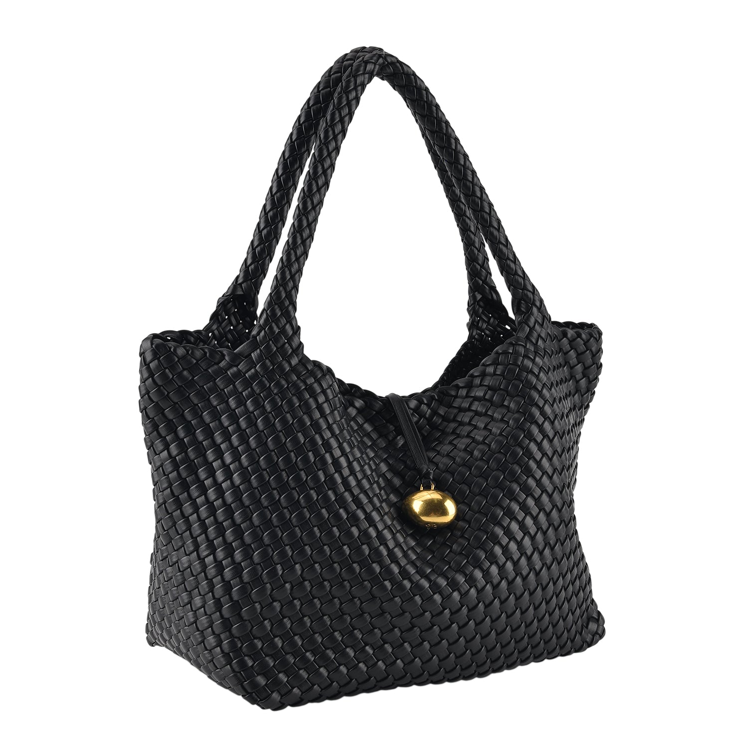 2 Piece Genuine Leather Woven Tote Bag with Matching Removable Zip Pouch - Black V32512455 6
