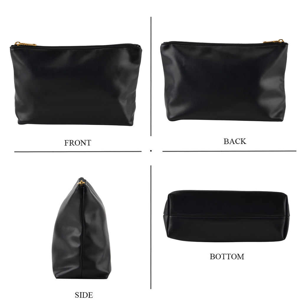 2 Piece Genuine Leather Woven Tote Bag with Matching Removable Zip Pouch - Black_8544860_8