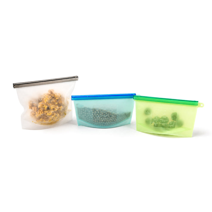 LIVMORE Set of 3 Reusable Silicone Food Bag leakproof, Heat Resistant and Dishwasher Safe 8544861 1