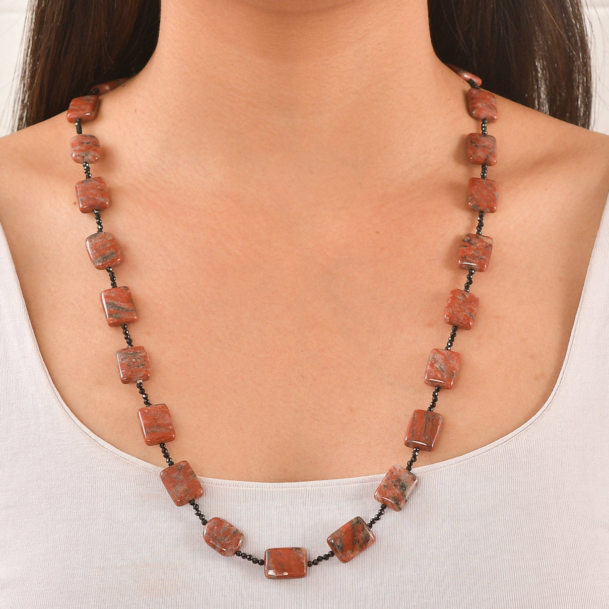 Red Jasper &amp; Black Spinel Necklace (Size - 26) 255.00 Ct. V32350244 2