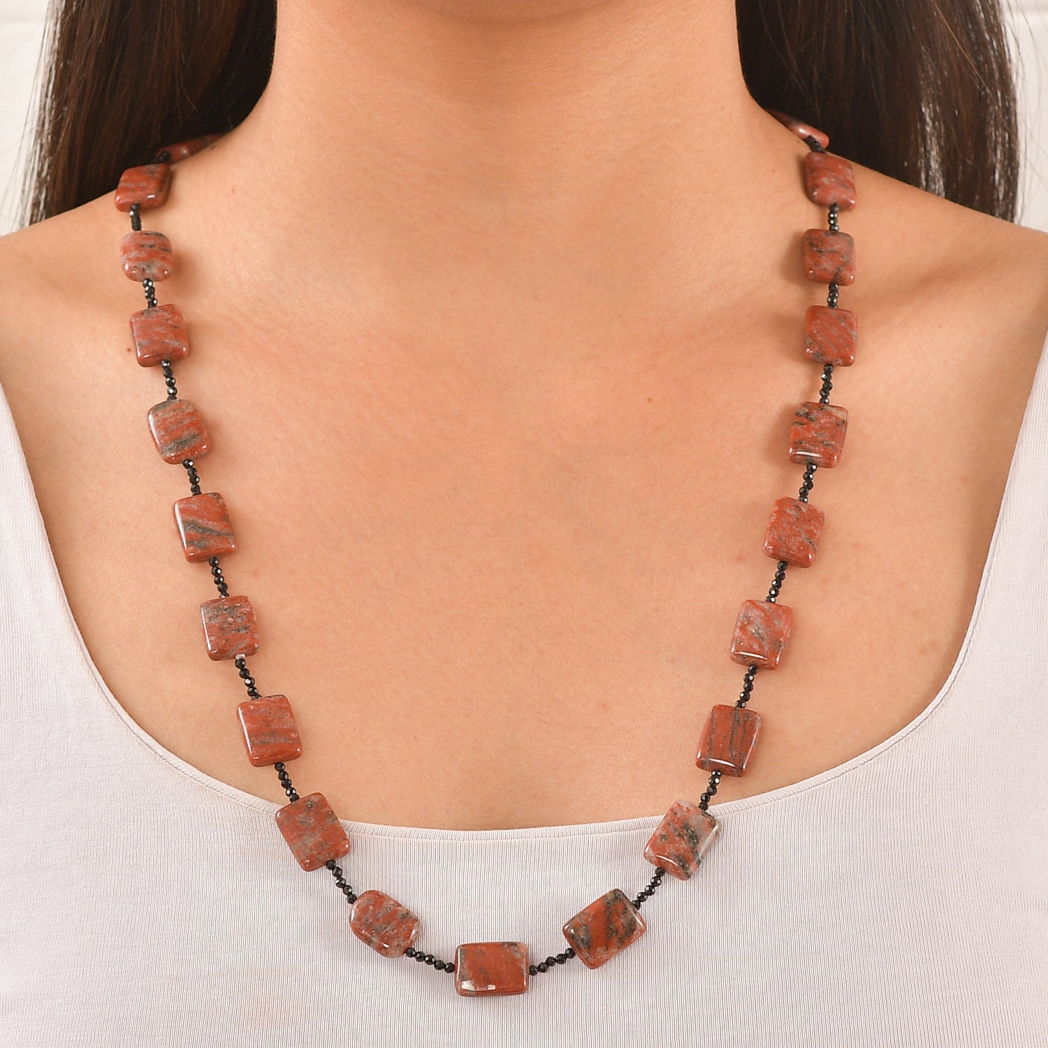 Red Jasper &amp; Black Spinel Necklace (Size - 26) 255.00 Ct. V32350244 2