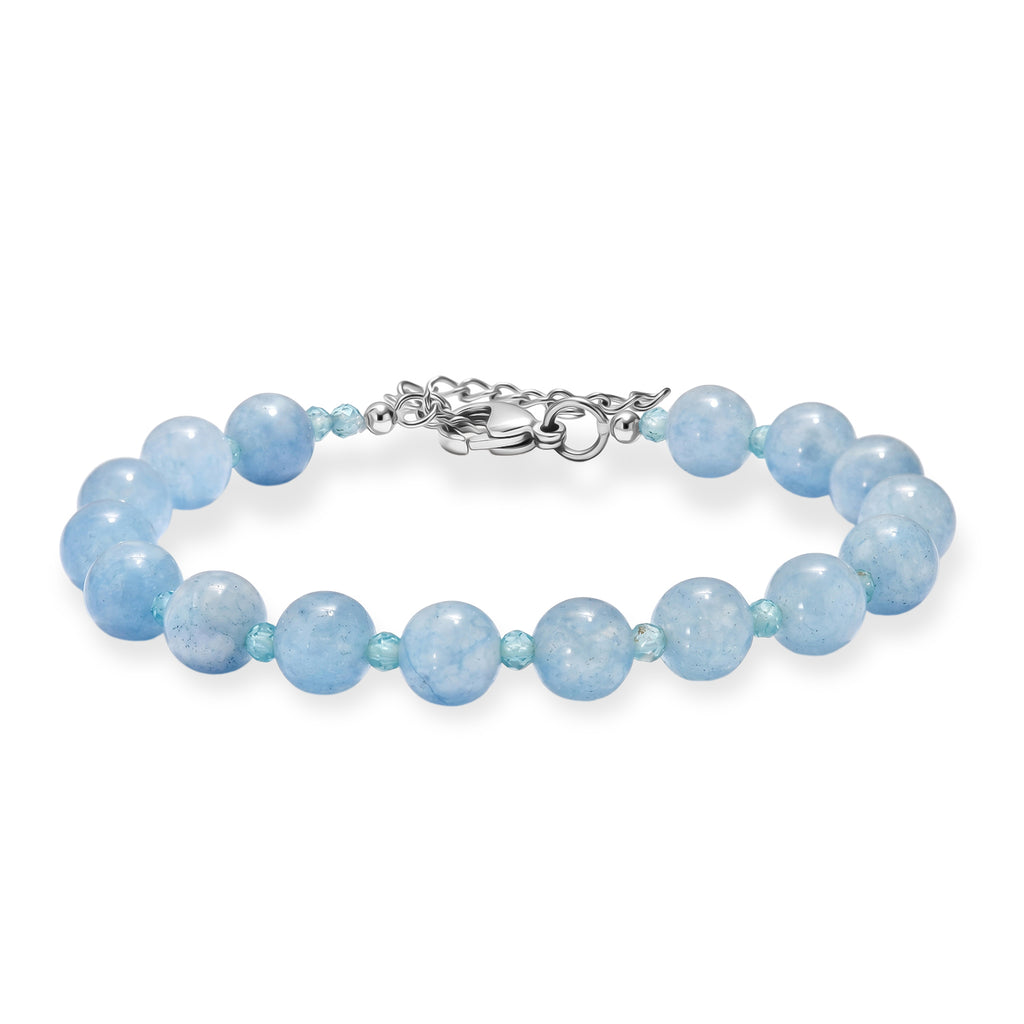 EverTrue - Milky Aquamarine & Blue Apatite Beads Bracelet (Size - 7.5+2 Ext) 63.00 Ct._8545027
