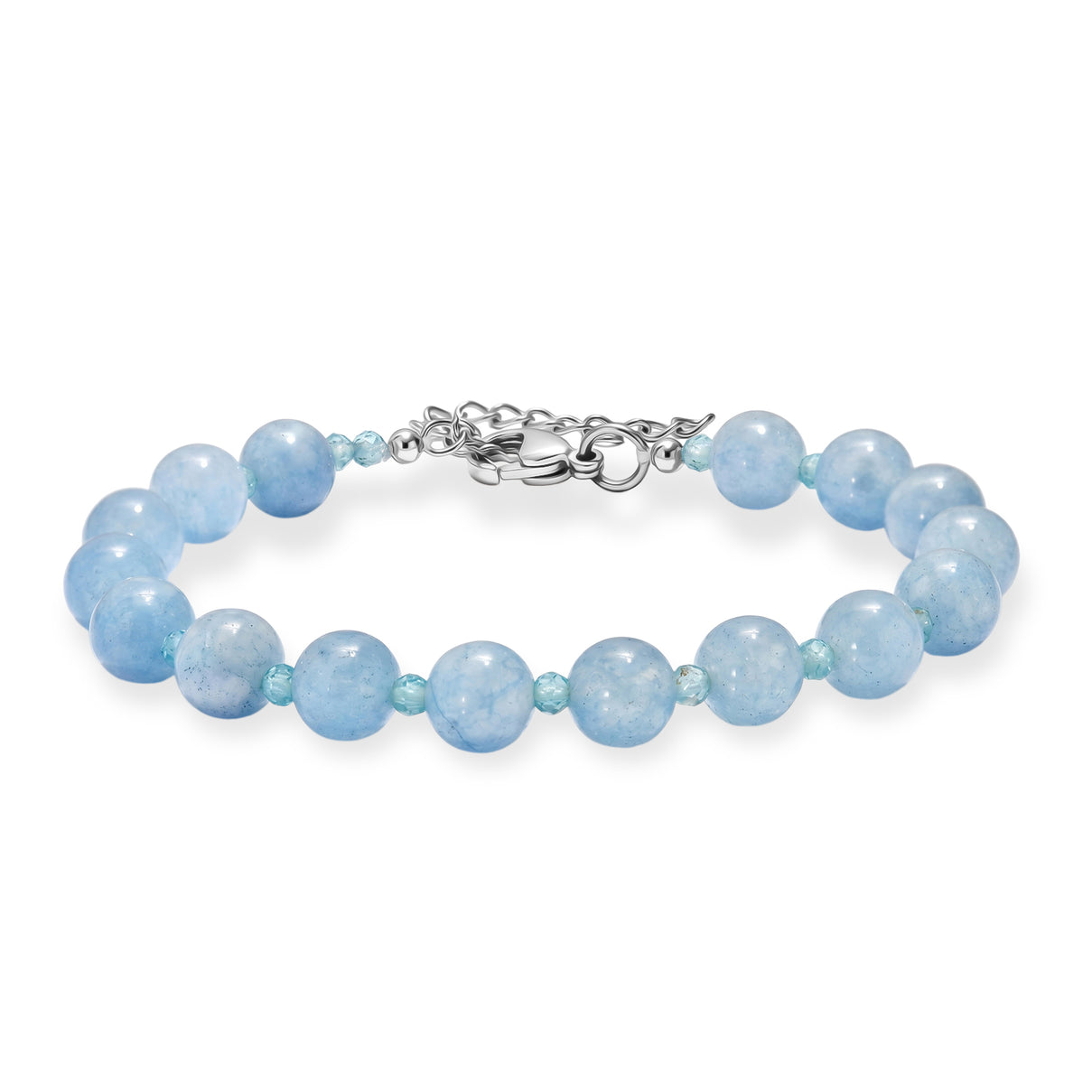 EverTrue - Milky Aquamarine &amp; Blue Apatite Beads Bracelet (Size - 7.5+2 Ext) 63.00 Ct. V32519449 0