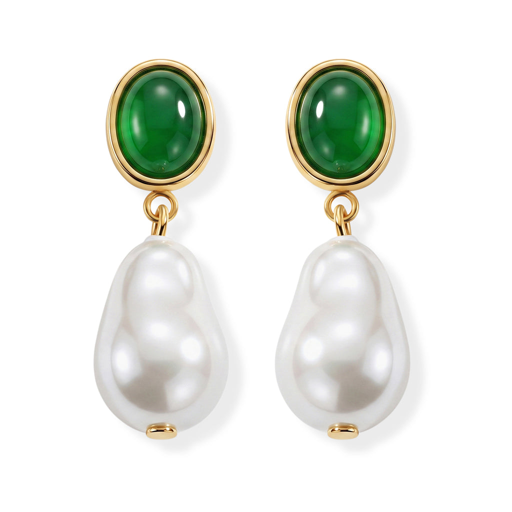 Green Onyx & White Shell Pearl Beads Earring with Push Back 40.00  Ct._8545180