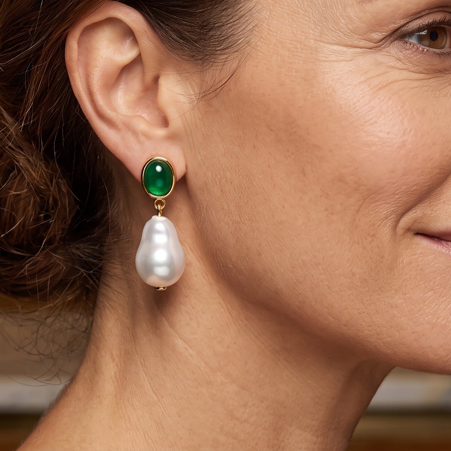 Green Onyx &amp; White Shell Pearl Beads Drop Earring with Push Back 40.00 Ct. V32356576 1
