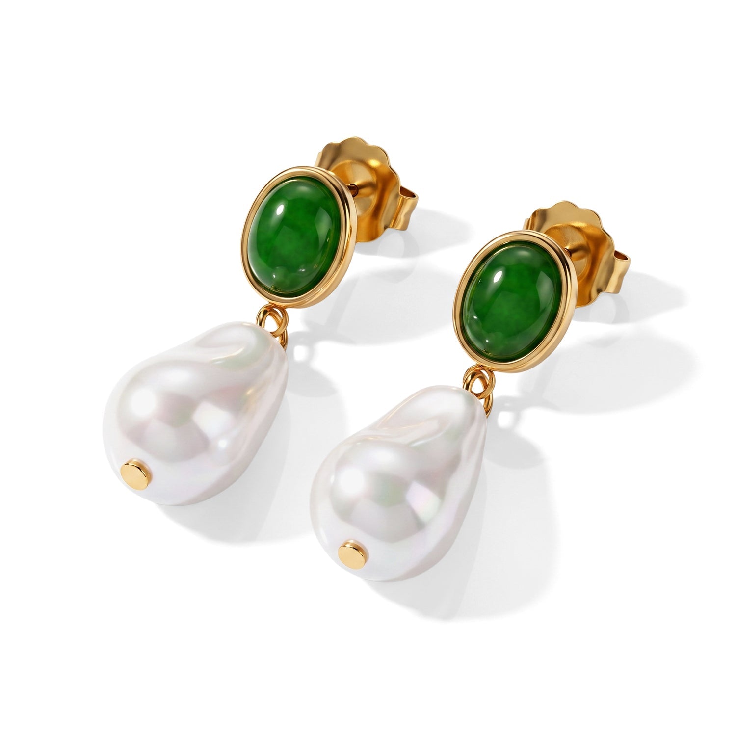 Green Onyx &amp; White Shell Pearl Beads Drop Earring with Push Back 40.00 Ct. V32362713 3