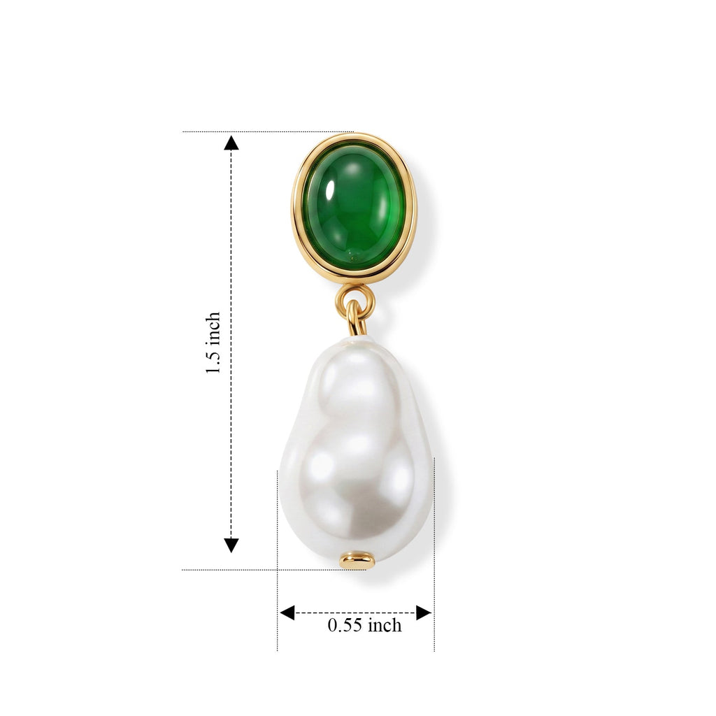Green Onyx & White Shell Pearl Beads Drop Earring with Push Back 40.00 Ct.