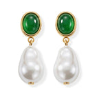 Green Onyx & White Shell Pearl Beads Drop Earring with Push Back 40.00 Ct.