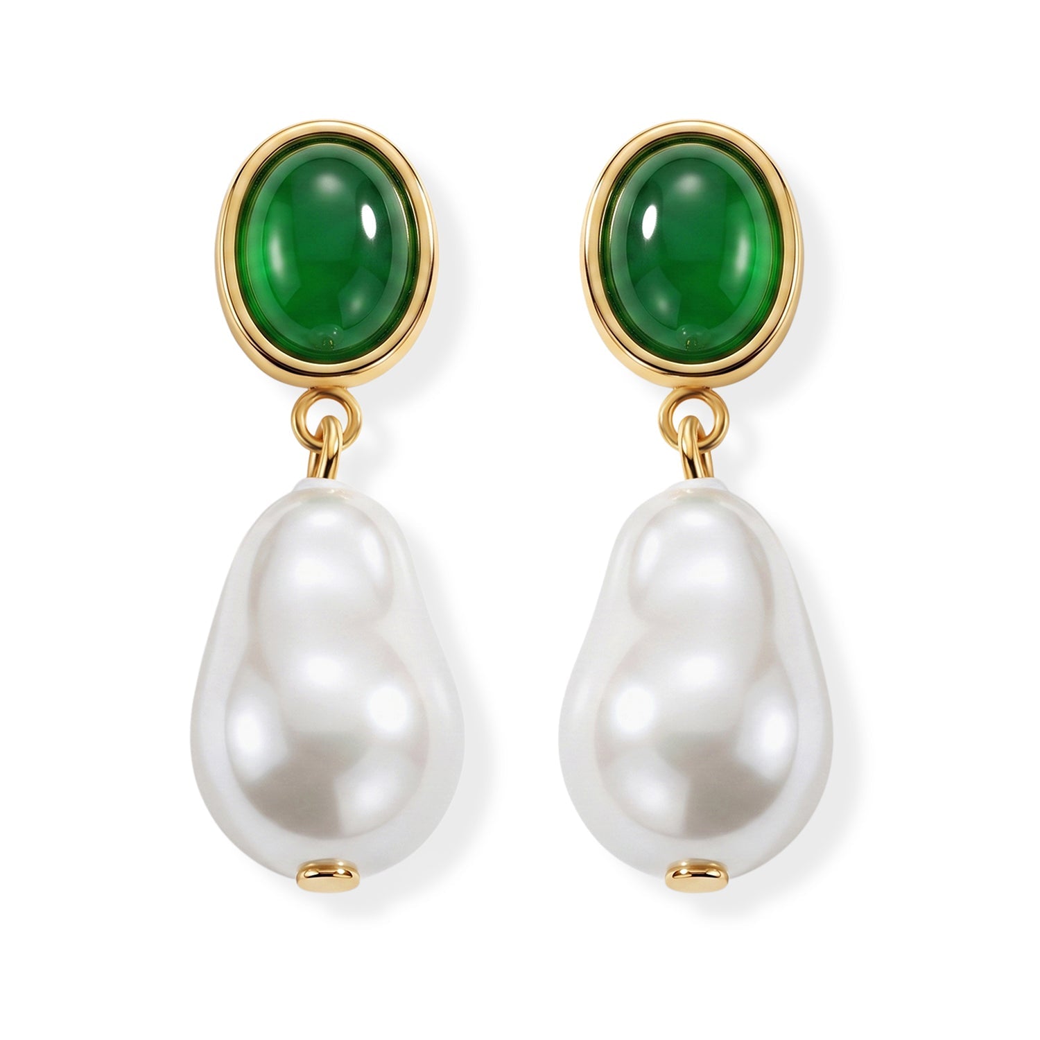 Green Onyx &amp; White Shell Pearl Beads Drop Earring with Push Back 40.00 Ct. V32356576 0