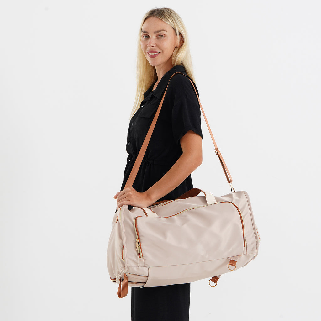 Travel Holdall Duffle Bag with Suit-Dress HolderFCarry Handles with Adjustable Shoulder Strap - Beige_8545201_2