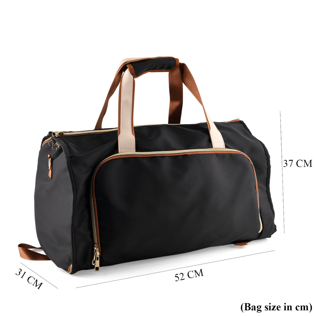 Travel Holdall Duffle Bag with Suit-Dress HolderFCarry Handles with Adjustable Shoulder Strap - Black_8545202_8