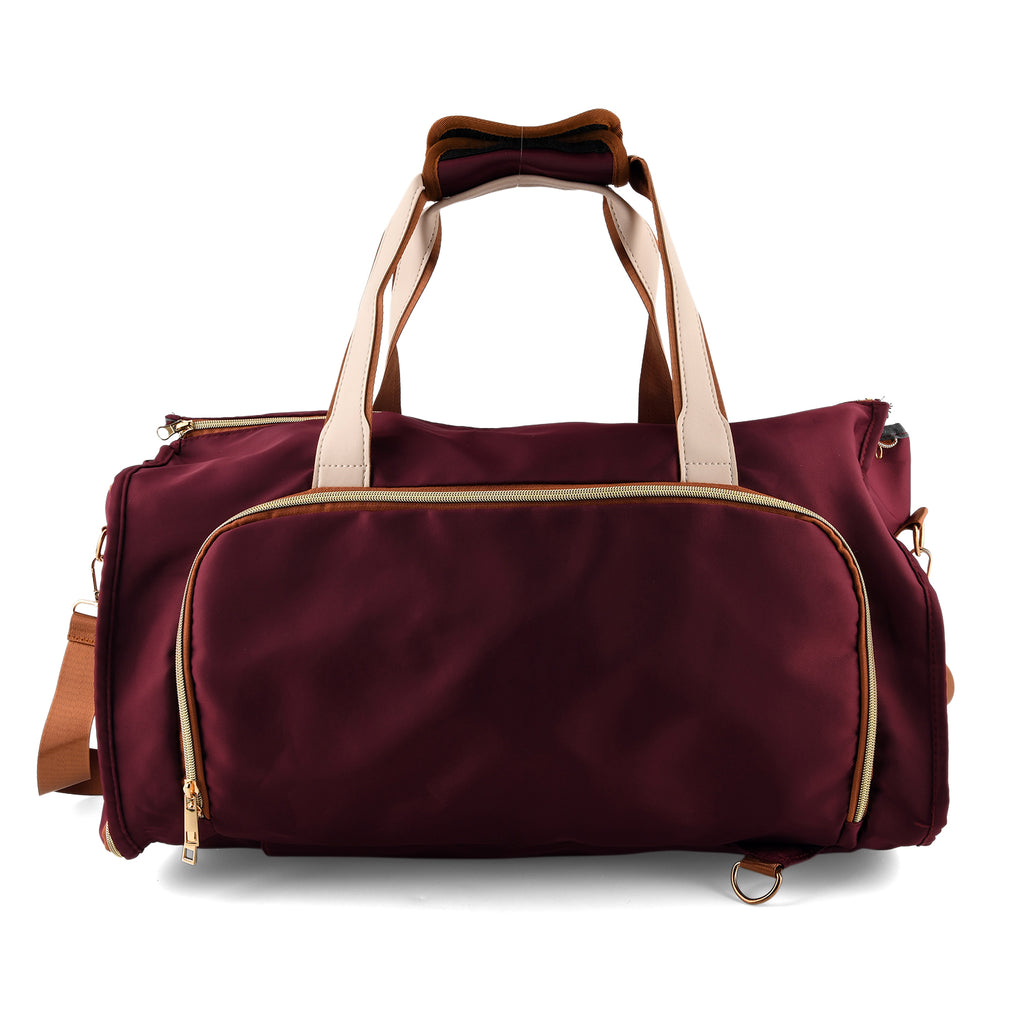 Travel Holdall Duffle Bag with Suit-Dress HolderFCarry Handles with Adjustable Shoulder Strap - Burgundy_8545209