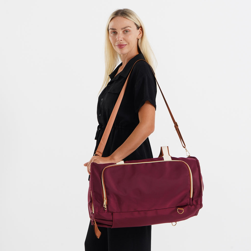 Travel Holdall Duffle Bag with Suit-Dress HolderFCarry Handles with Adjustable Shoulder Strap - Burgundy_8545209_2
