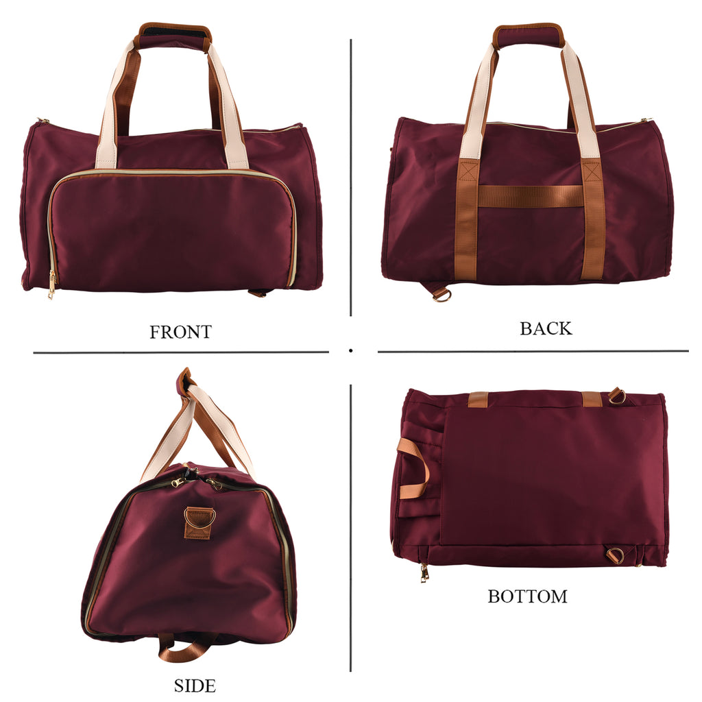 Travel Holdall Duffle Bag with Suit-Dress HolderFCarry Handles with Adjustable Shoulder Strap - Burgundy_8545209_4