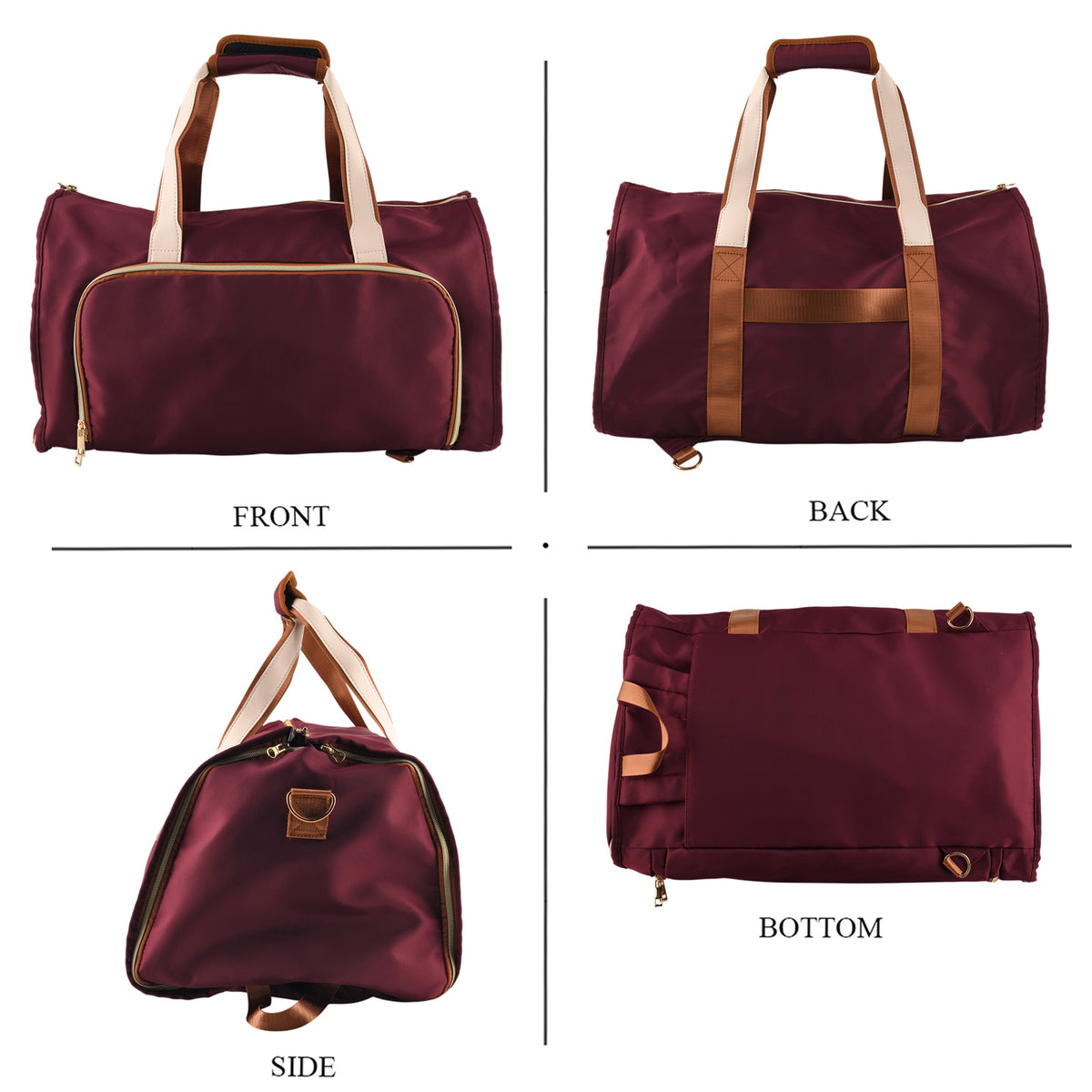 3 in 1 Weekend Bag with Suit/Dress Carrier &amp; Rucksack - Burgundy V32603006 3