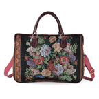 Designer Inspired Women's Floral Print Travel Handbag - Black & Multicolour_8545222