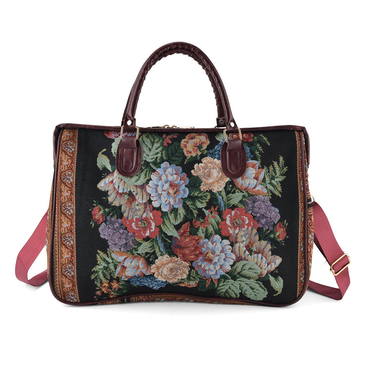 Designer Inspired Women's Floral Print Travel Handbag - Black &amp; Multicolour 8545222 1