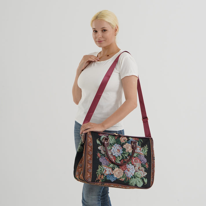 Designer Inspired Women's Floral Print Travel Handbag - Black &amp; Multicolour 8545222 2