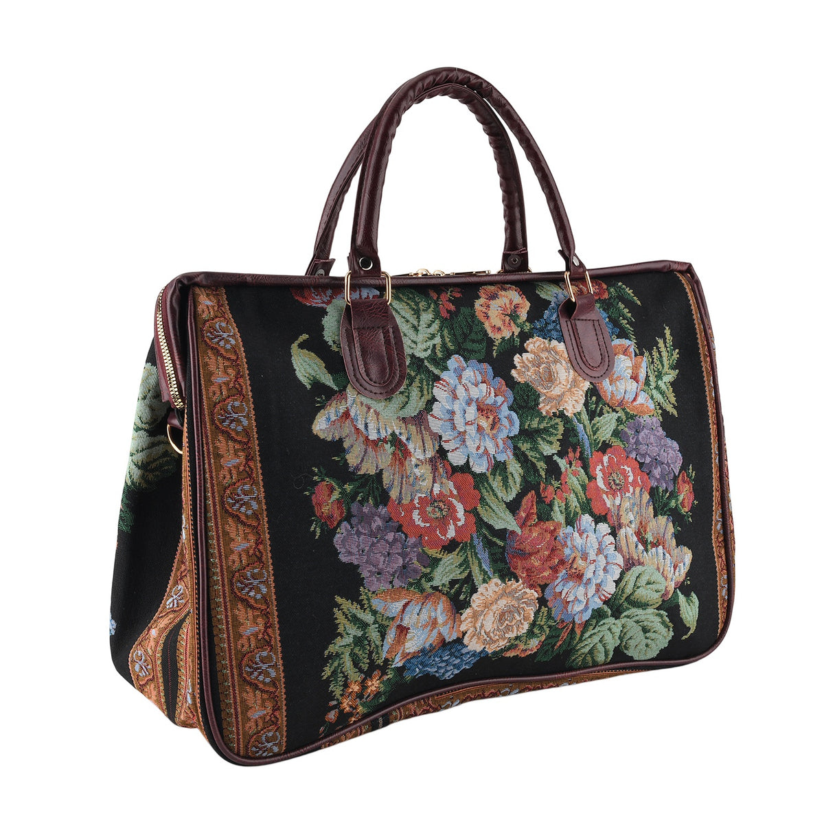 Designer Inspired Women's Floral Print Travel Handbag - Black &amp; Multicolour 8545222 7
