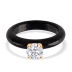 9K Yellow Gold Natural Boots Black Jadeite & Lab Grown Diamond (SI/G-H 1.00 Ct) Solitaire Band Ring 16.50 Ct_8545234