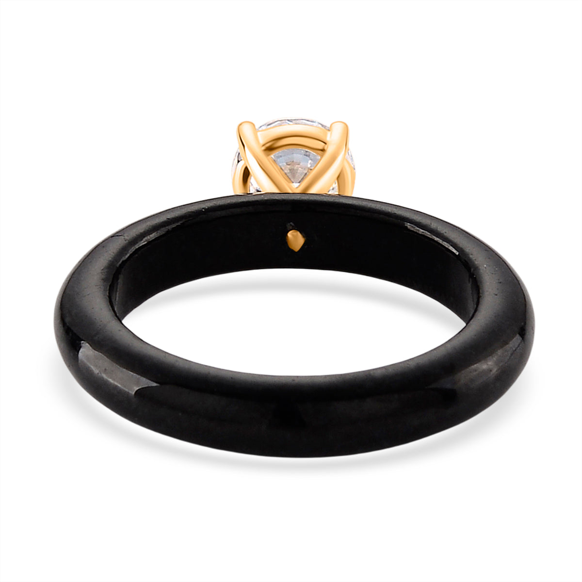 9K Yellow Gold Natural Boots Black Jadeite &amp; Lab Grown Diamond (SI/G-H 1.00 Ct) Solitaire Band Ring 16.50 Ct 8545234 5