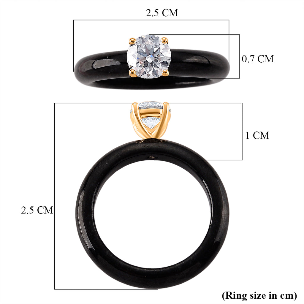 9K Yellow Gold Natural Boots Black Jadeite & Lab Grown Diamond (SI/G-H 1.00 Ct) Solitaire Band Ring 16.50 Ct_8545234_5