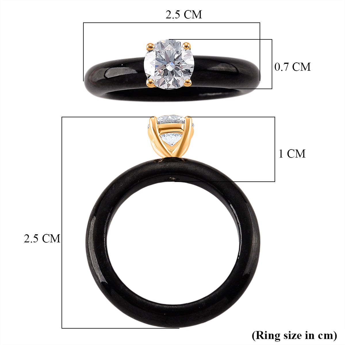 9K Yellow Gold Natural Boots Black Jadeite &amp; Lab Grown Diamond (SI/G-H 1.00 Ct) Solitaire Band Ring 16.50 Ct 8545234 6