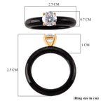 9K Yellow Gold Natural Boots Black Jadeite & Lab Grown Diamond (SI/G-H 1.00 Ct) Solitaire Band Ring 16.50 Ct_8545234_5