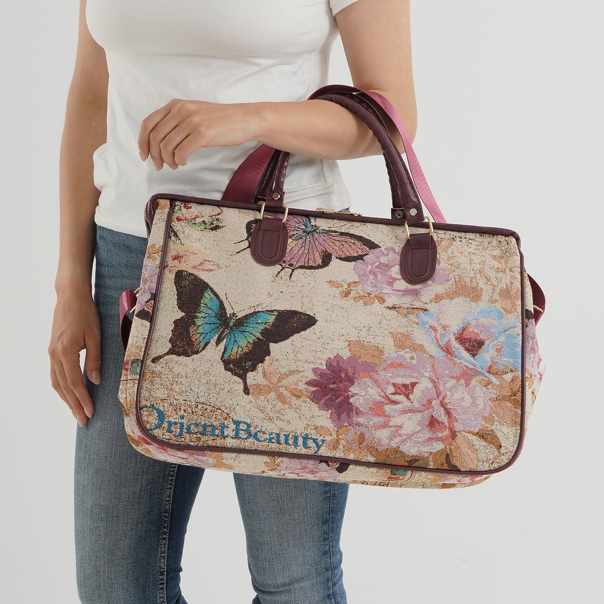 Designer Closeout - Tapestry Large Handbag With Detachable Shoulder Strap - Butterfly V32665947 3