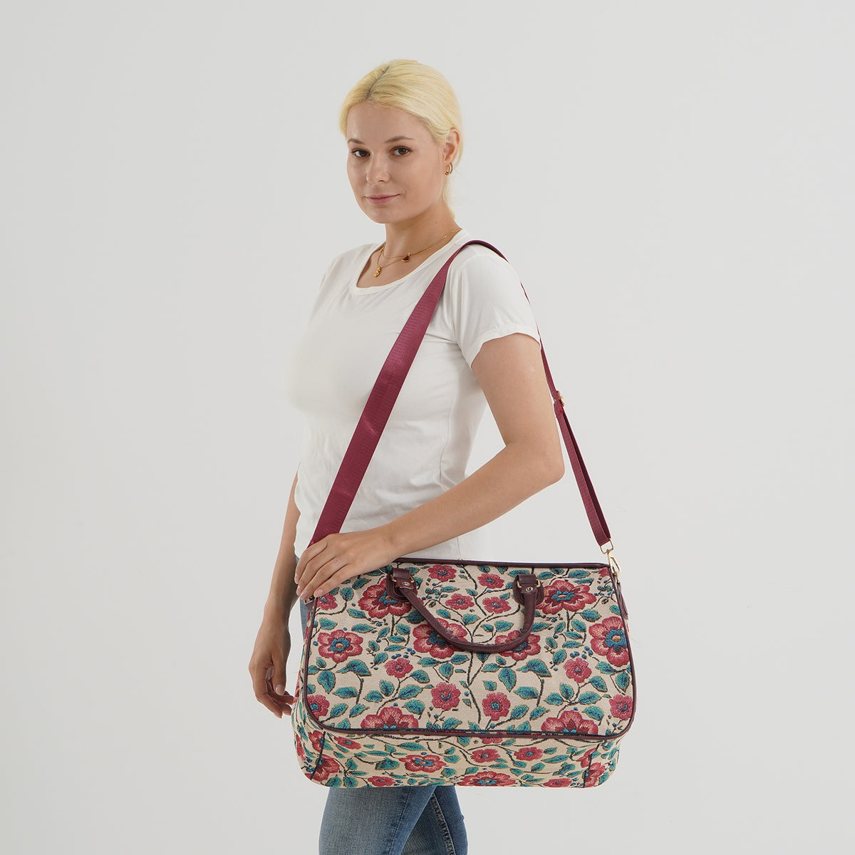 Designer Closeout - Tapestry Large Handbag With Detachable Shoulder Strap - Rose V32665977 2