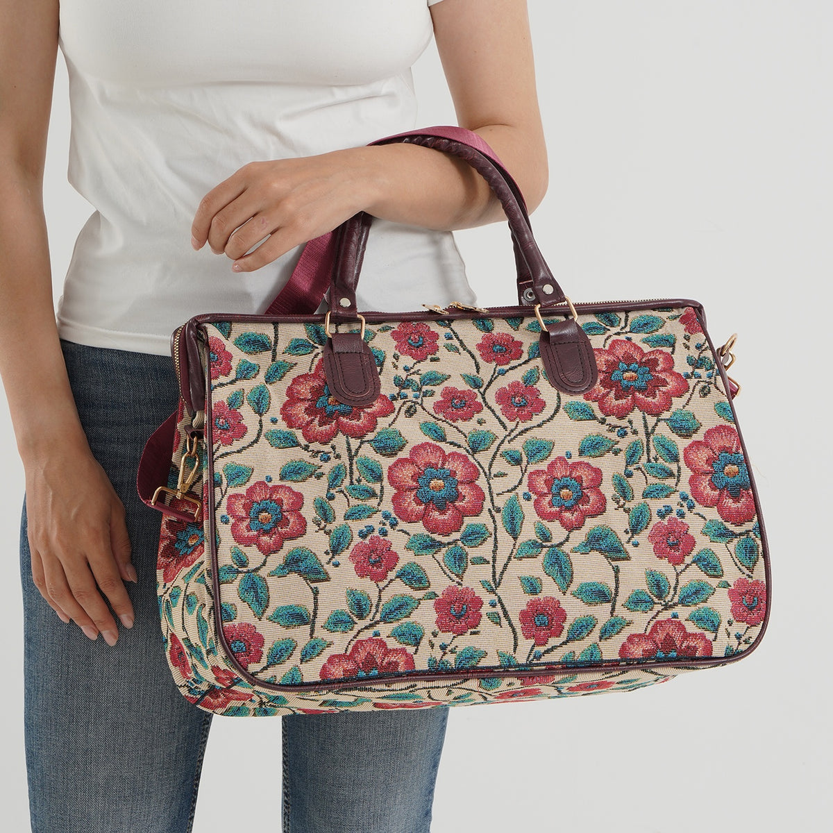 Designer Closeout - Tapestry Large Handbag With Detachable Shoulder Strap - Rose V32665977 3