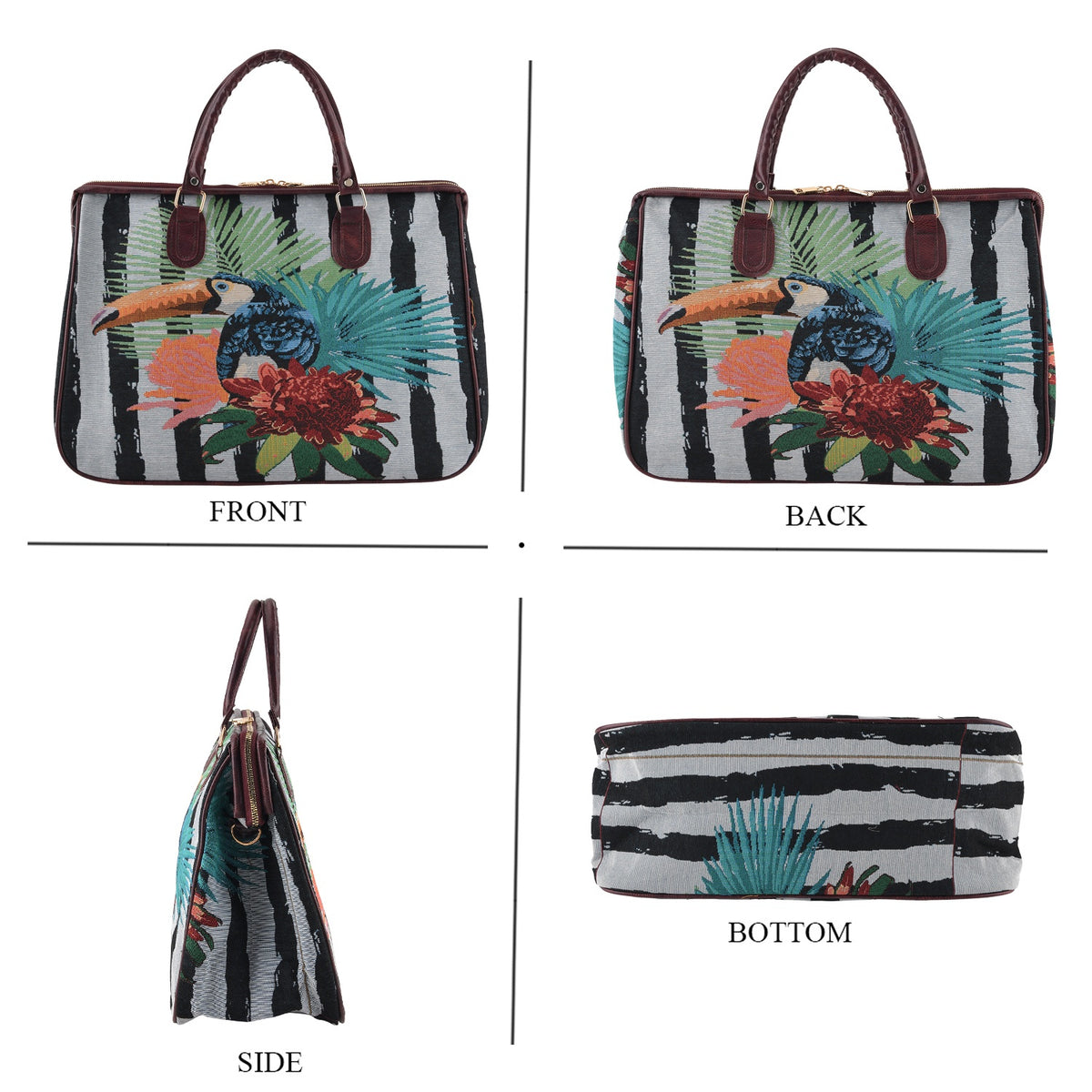 Designer Closeout - Tapestry Large Handbag With Detachable Shoulder Strap - Bird V32665696 4