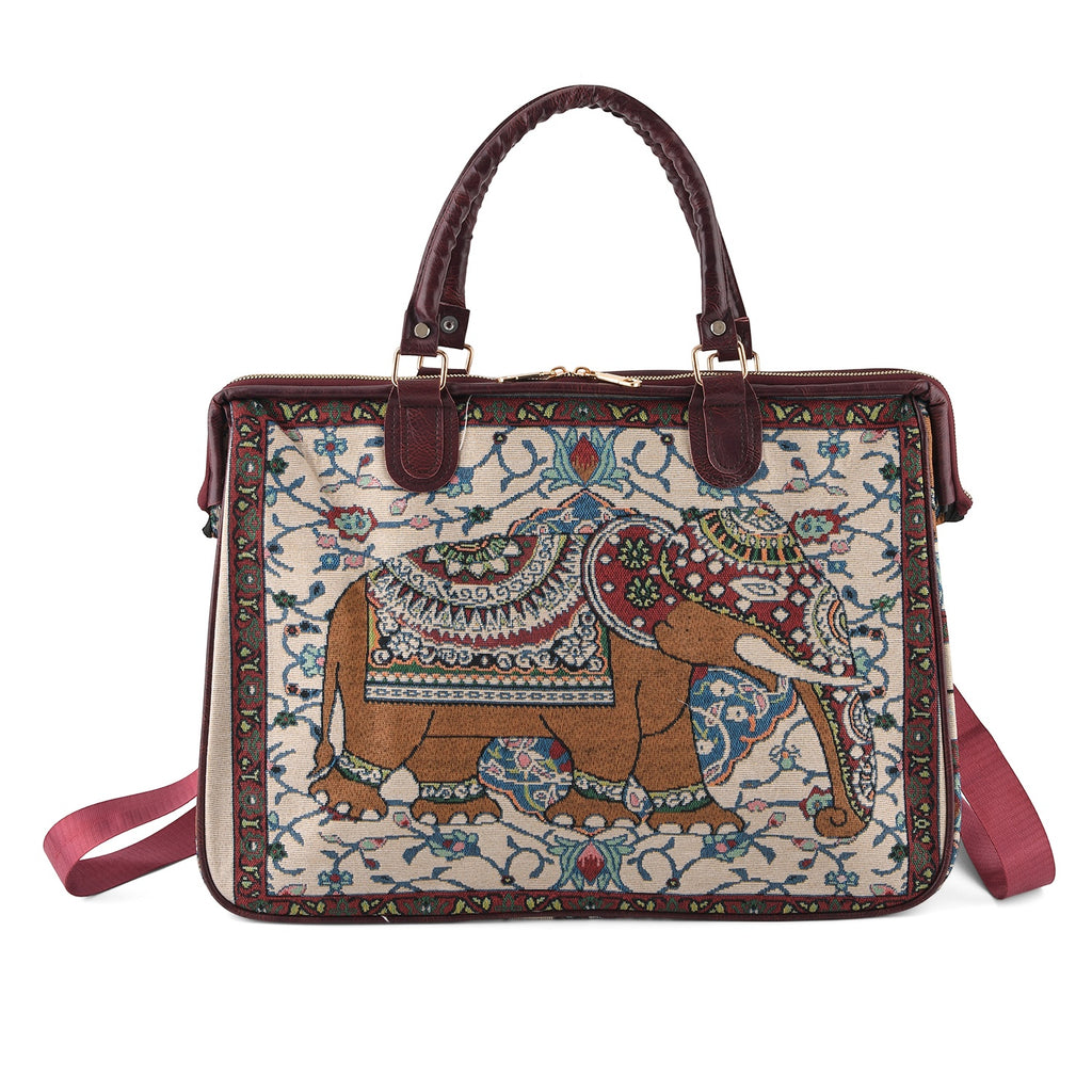 Designer Closeout - Tapestry Large Handbag With Detachable Shoulder Strap - Elephant_8545270