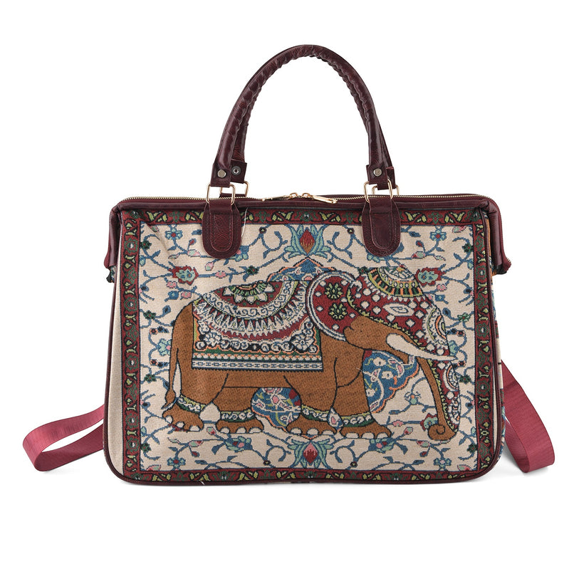 Designer Closeout - Tapestry Large Handbag With Detachable Shoulder Strap - Elephant_8545270