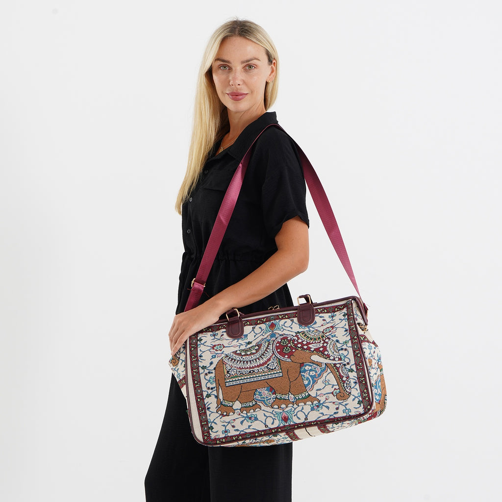 Designer Closeout - Tapestry Large Handbag With Detachable Shoulder Strap - Elephant_8545270_1
