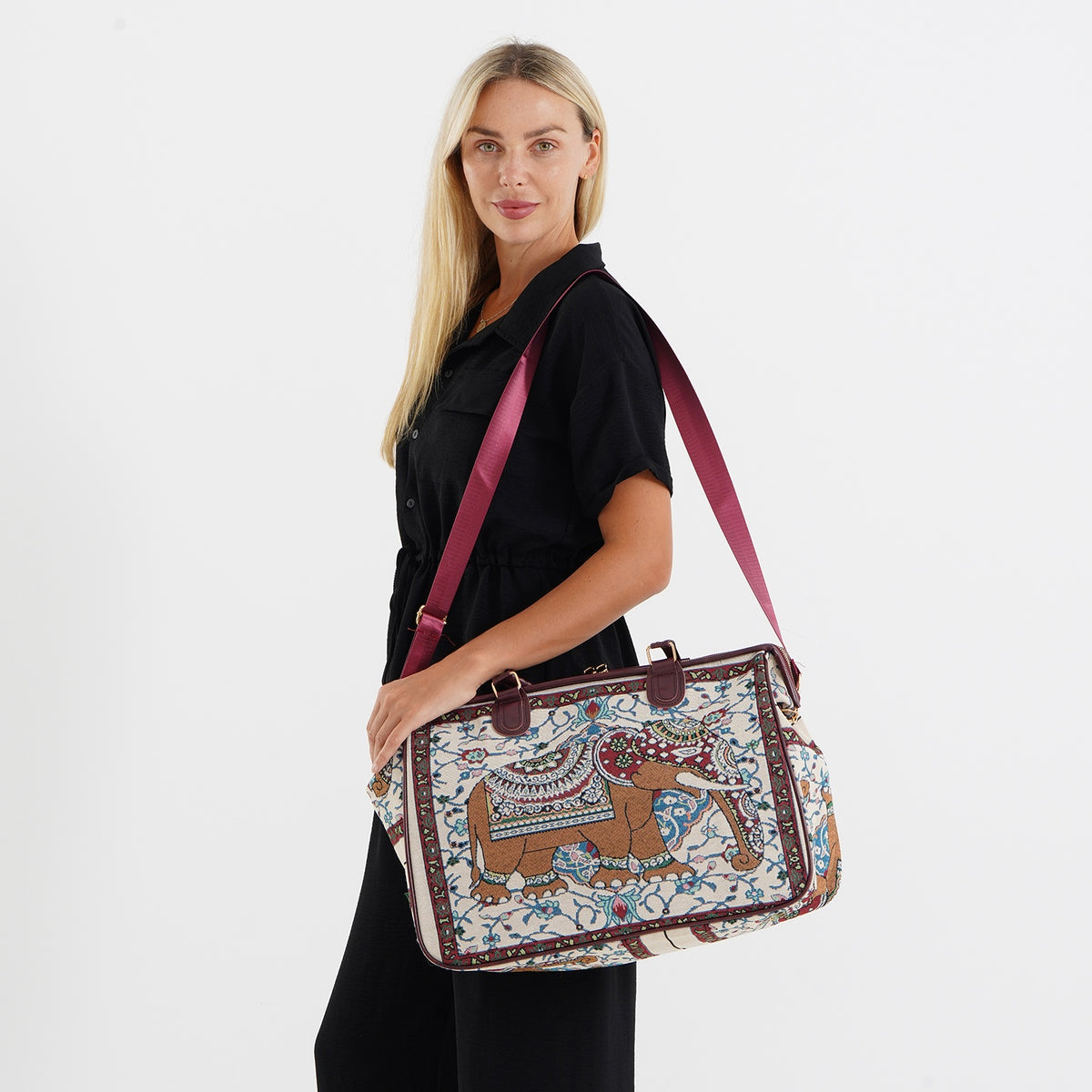 Designer Closeout - Tapestry Large Handbag With Detachable Shoulder Strap - Elephant V32665963 2