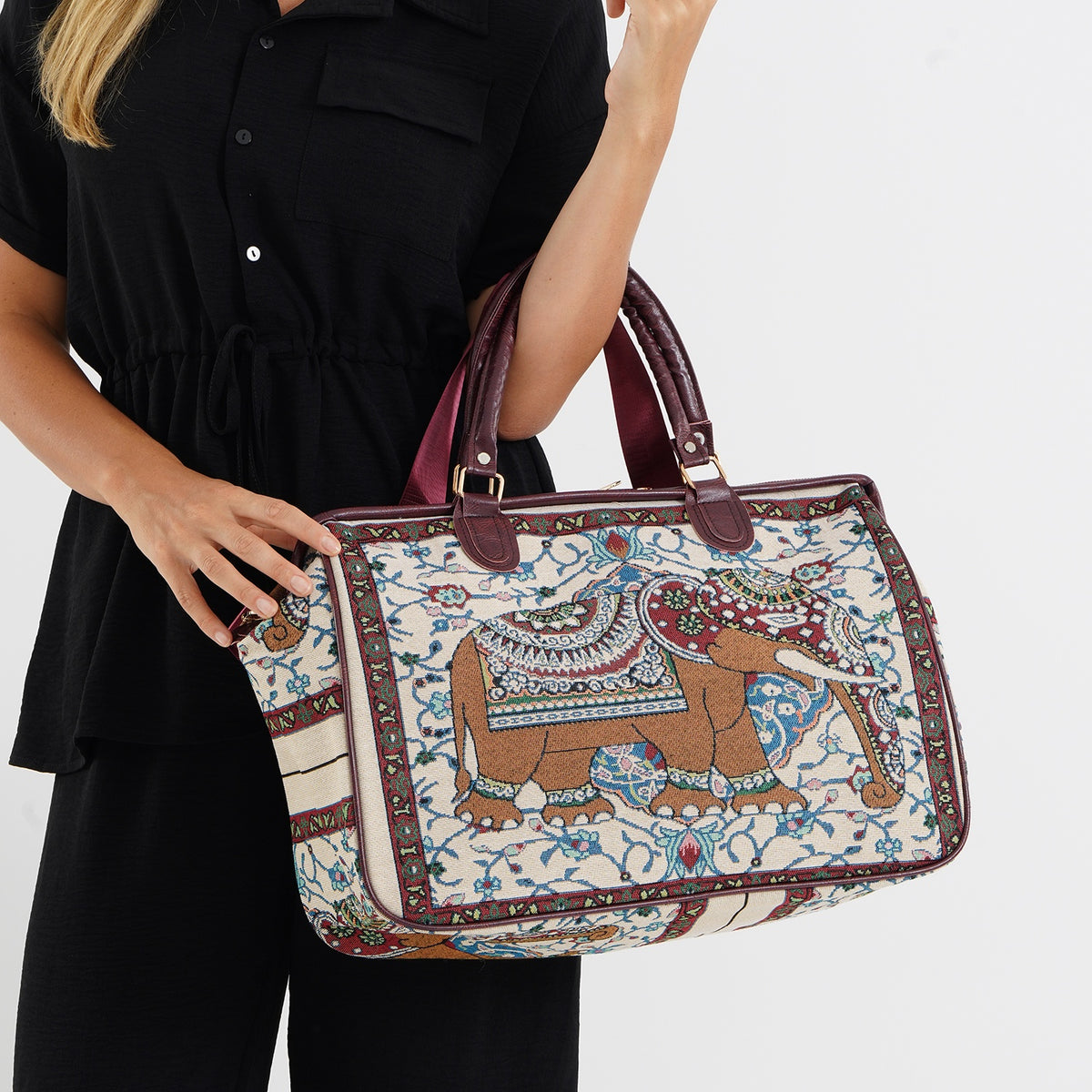 Designer Closeout - Tapestry Large Handbag With Detachable Shoulder Strap - Elephant V32665963 3