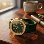 STRADA Classic PC21S Japan Movement Water Resistant Green Hydraulic Literal Dial & PNP Gold Plating Unisex Watch with Green Silicone Strap