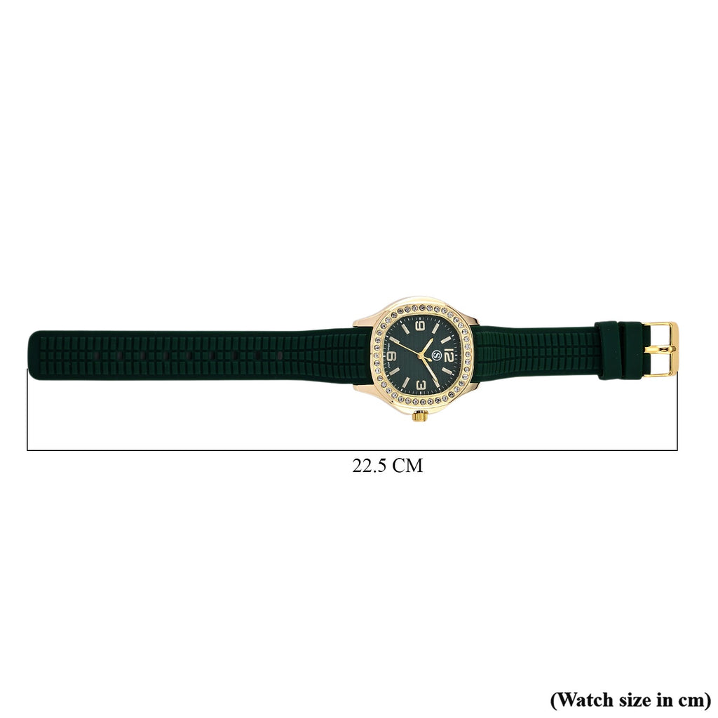 STRADA Classic PC21S Japan Movement Water Resistant Green Hydraulic Literal Dial & PNP Gold Plating Unisex Watch with Green Silicone Strap