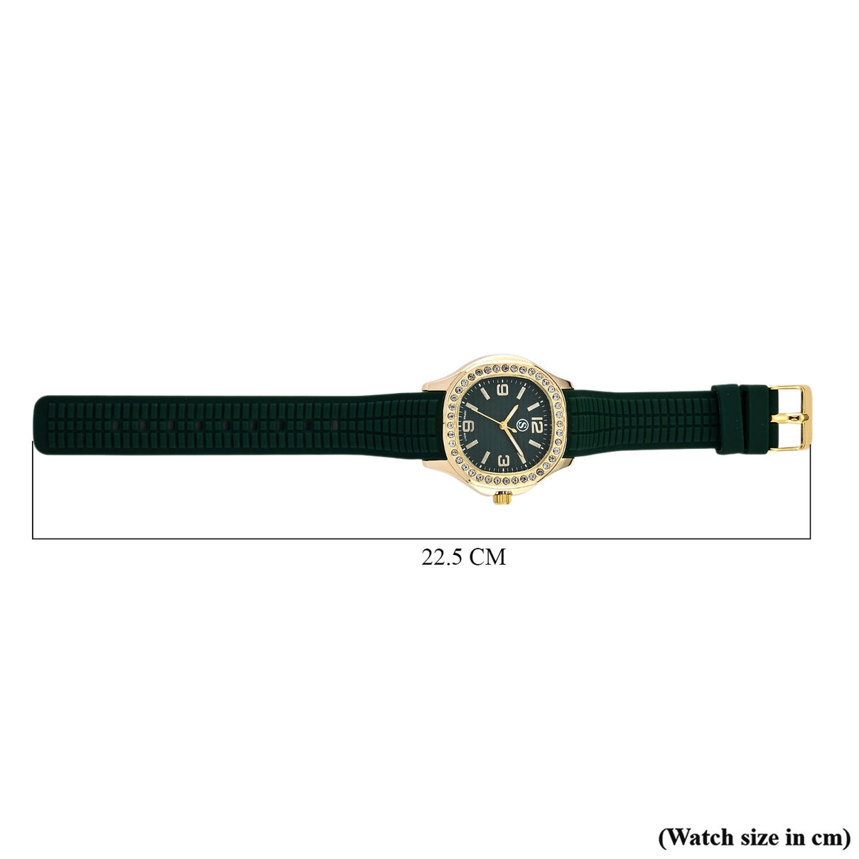 STRADA Classic PC21S Japan Movement Water Resistant Green Hydraulic Literal Dial &amp; PNP Gold Plating Unisex Watch with Green Silicone Strap V32367308 8
