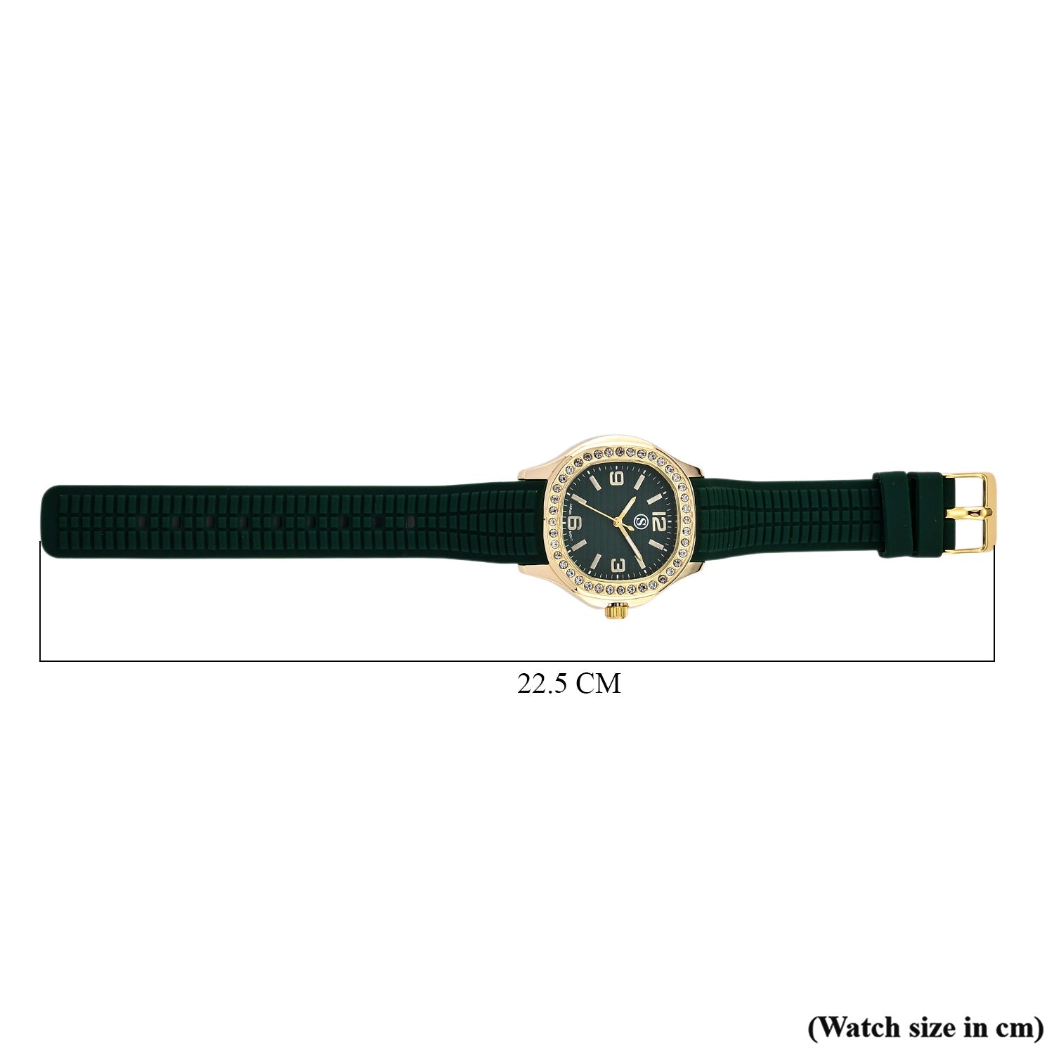 STRADA Classic PC21S Japan Movement Water Resistant Green Hydraulic Literal Dial &amp; PNP Gold Plating Unisex Watch with Green Silicone Strap V32367308 8