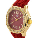 STRADA Classic PC21S Japan Movement Water Resistant Dark Red Hydraulic Literal Dial & PNP Gold Plating Unisex Watch with Dark Red Silicone Strap_8545396_3