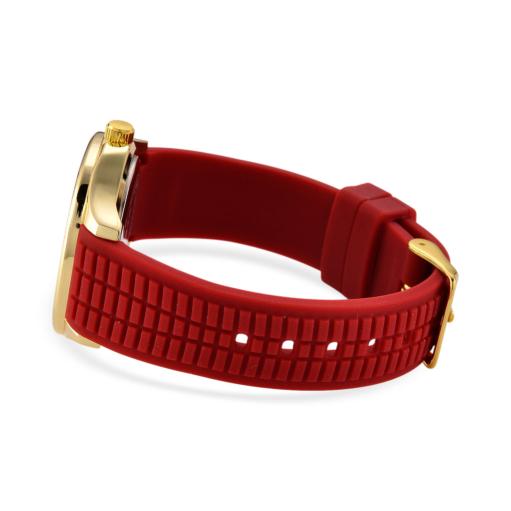 STRADA Classic PC21S Japan Movement Water Resistant Dark Red Hydraulic Literal Dial & PNP Gold Plating Unisex Watch with Dark Red Silicone Strap_8545396_5