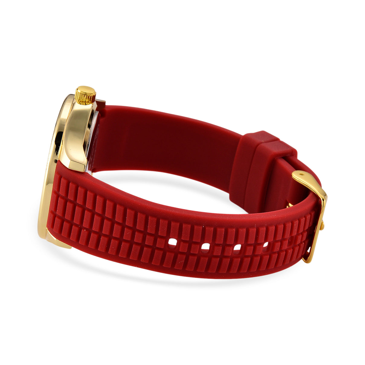STRADA Classic PC21S Japan Movement Water Resistant Dark Red Hydraulic Literal Dial &amp; PNP Gold Plating Unisex Watch with Dark Red Silicone Strap V32492457 5